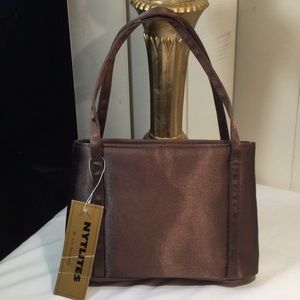 NWT Brown satin formal bag with crossbody strap